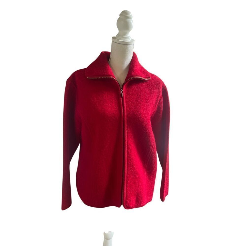 Lisa International 100% Boiled Wool Full Zip Jacket Red M